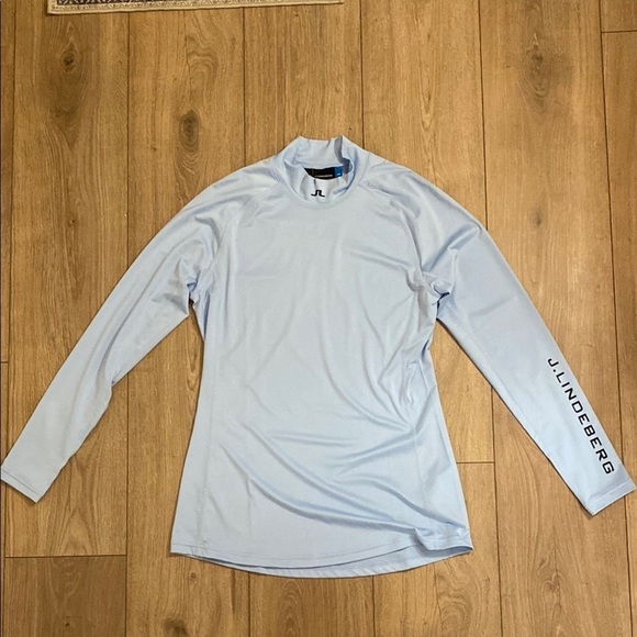J.Lindeberg | Light Blue Mock Neck Long Sleeve Kate Compression Top | Large - Picture 1 of 6